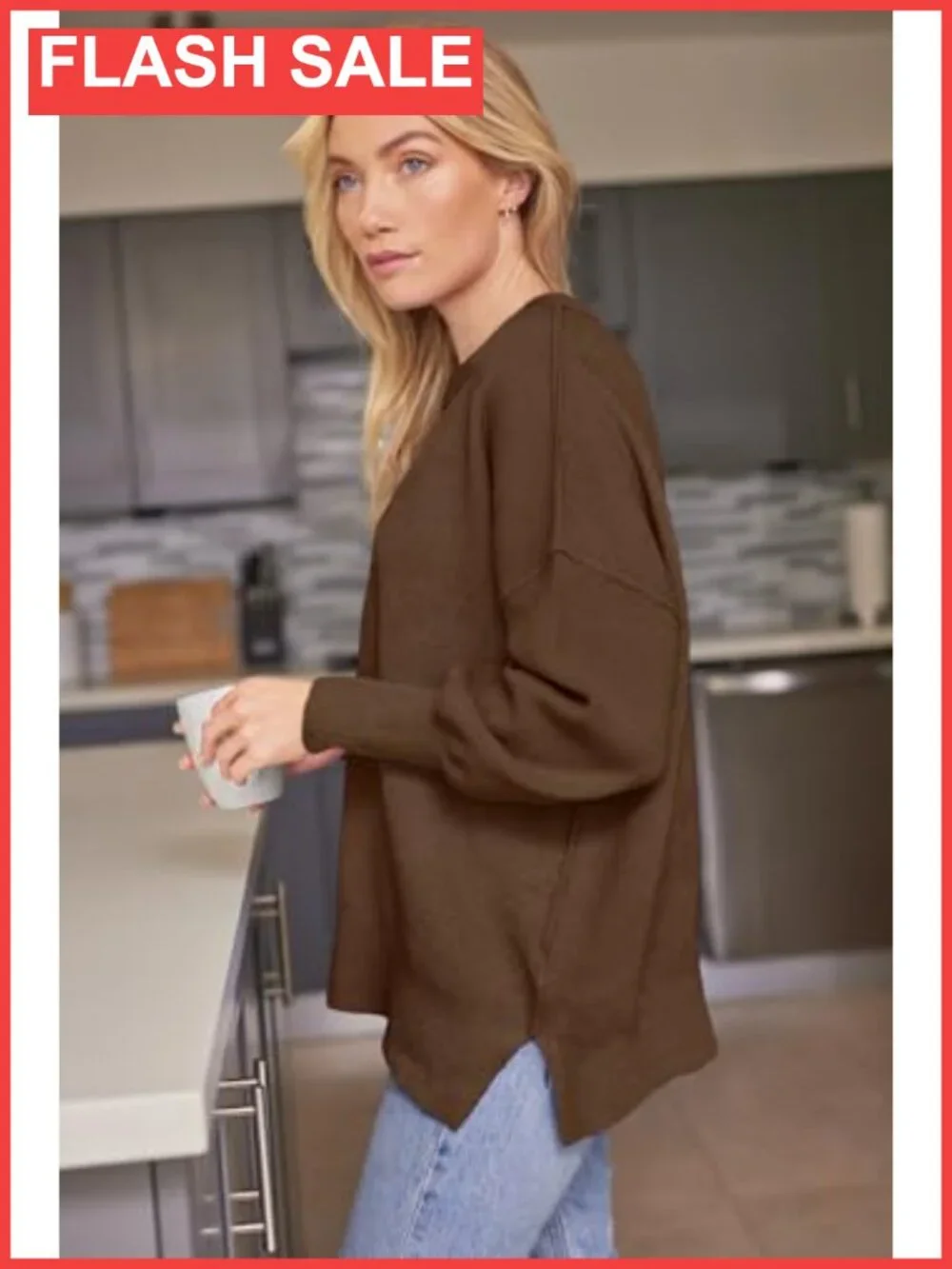 Oversized Crewneck Long Sleeve Sweater Pullover Seam Tunic